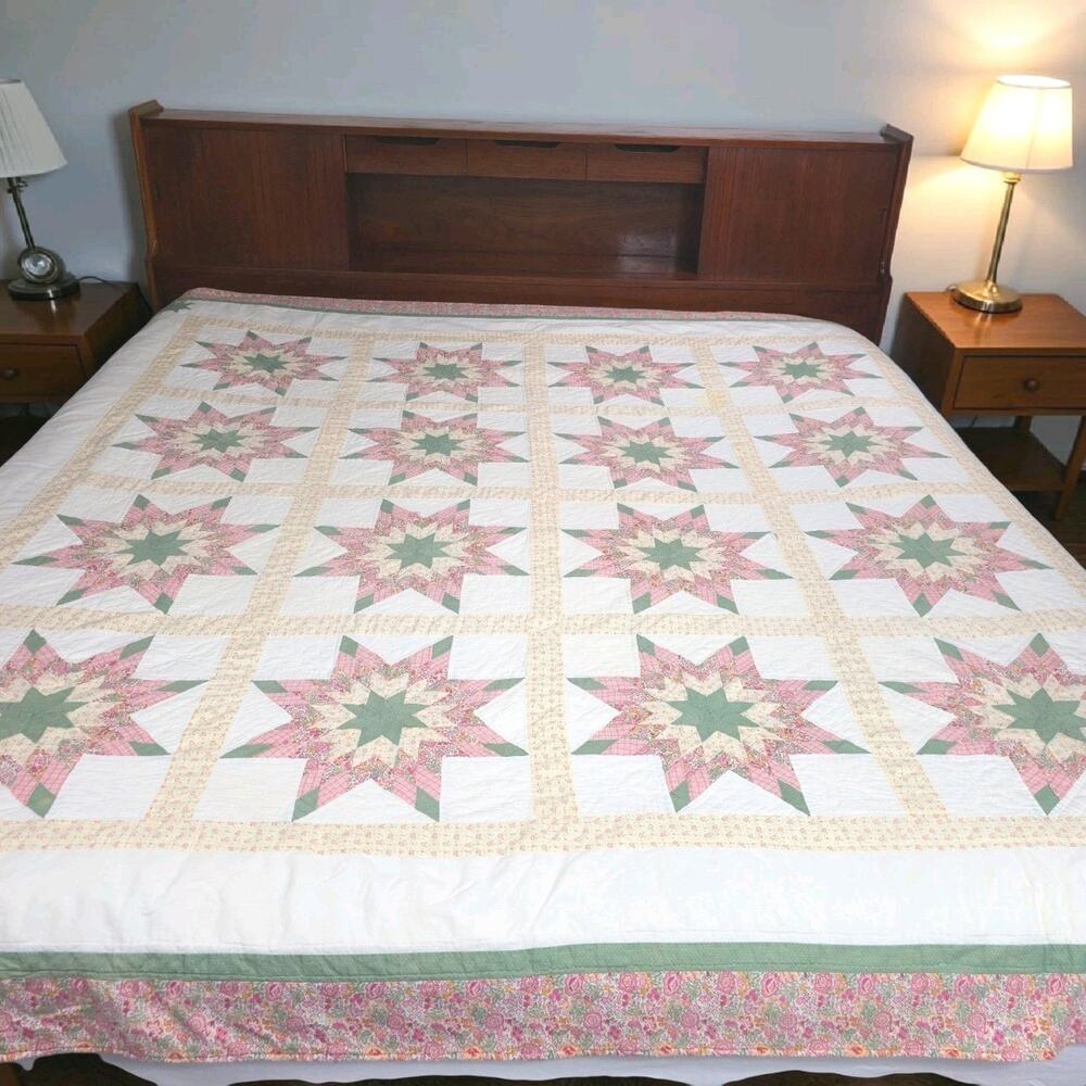 Vintage Lone Star Quilt Patchwork Coverlet 82x82" Cutter READ - Picture 7 of 12